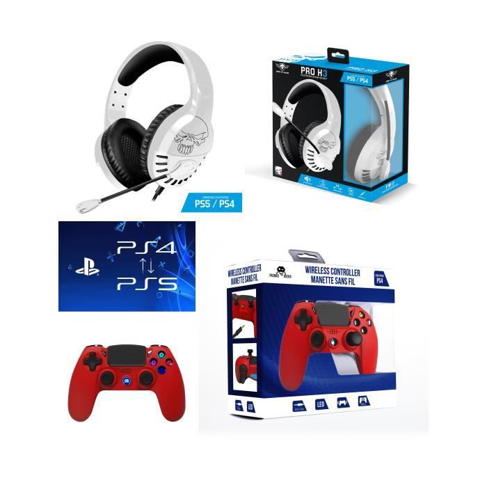 Kit Manette PS4 - PLAYSTATION - Rouge - Bluetooth - Casque Gamer PRO-H3 - Stéréo 2.0