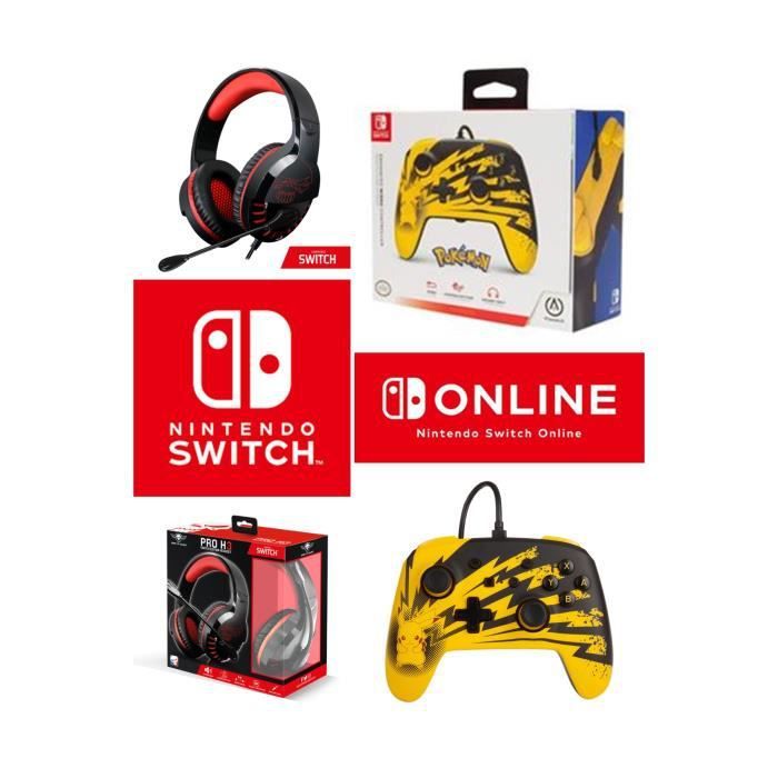 Controlador oficial de Nintendo Switch Pikachu Lightning con cable y auricular para juegos Spirit of Gamer H3 Pro - Rojo