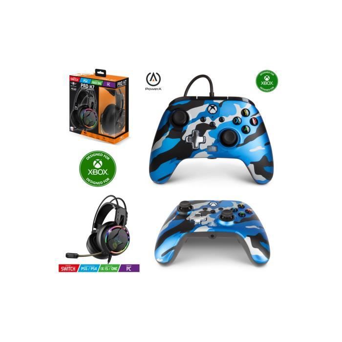 Controlador Xbox One S/X/PC Camuflaje Azul Metalizado Spirit of Gamer + Auriculares Gamer H7 PRO