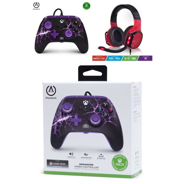 POWER A Xbox One S X-PC Purple Magma Edition Controller + SPIRIT OF GAMER H60 RED Headset