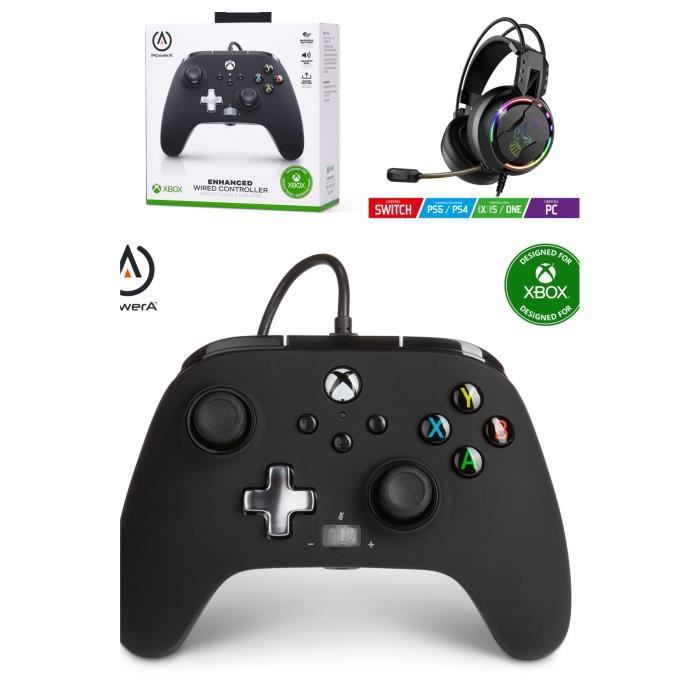 Controlador oficial POWER A Xbox One S/X-PC Edición Negra + Auriculares gaming H7 Spirit of Gamer para Xbox One/S/X/PC