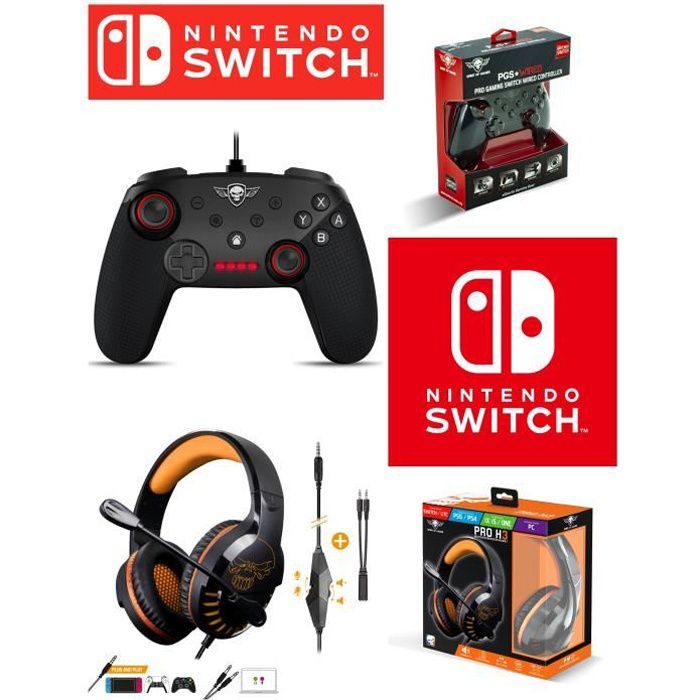 Spirit of Gamer Nintendo Wired Controller - Pro Gaming - Orange Headset - Stereo 2.0 - Noise-Canceling Microphone