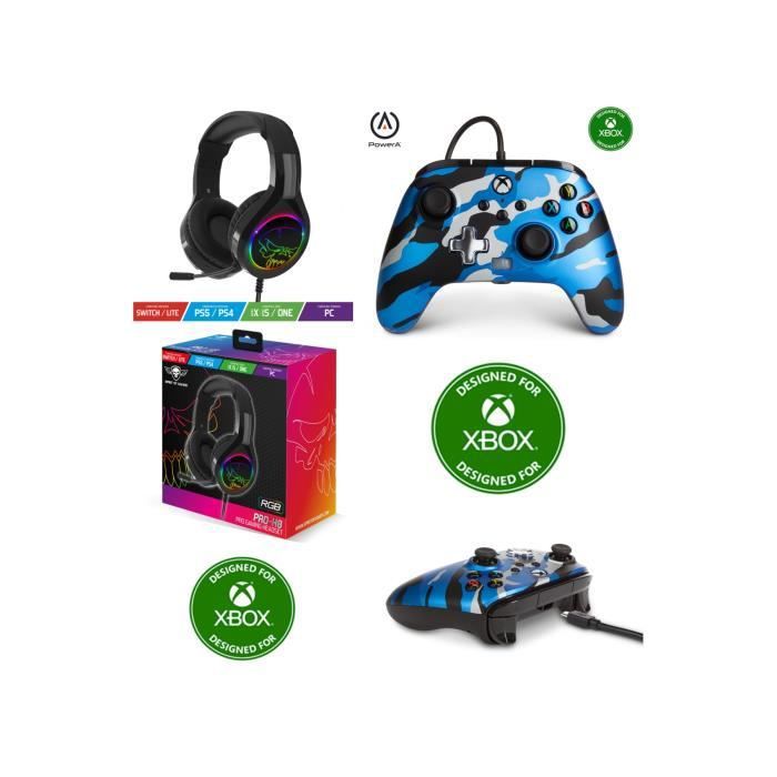 Paquete de Controlador Spirit of Gamer Xbox One S/X/PC Camuflaje Azul Metalizado y Auricular Gamer PRO PH8