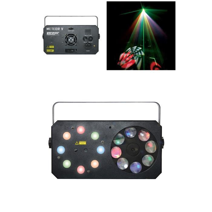 Power 8 LED RGBW PRO 3-in-1 Light Set: Wash, Gobos Moonflower, Red & Green Multi-point Laser