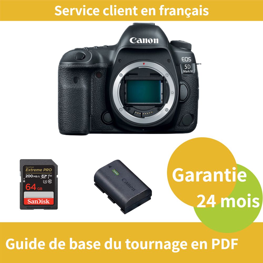 Canon EOS 5D Mark IV Camera + Official Canon LP-E6NH Battery + SanDisk 64GB Extreme PRO SDXC Card (Upto 200MB/s)
