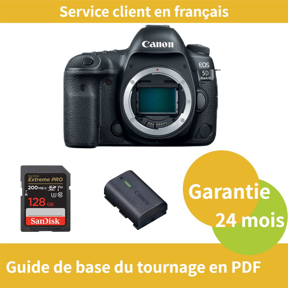 Canon EOS 5D Mark IV Camera + Official Canon LP-E6NH Battery + SanDisk 128GB Extreme PRO SDXC Card (Upto 200MB/s)