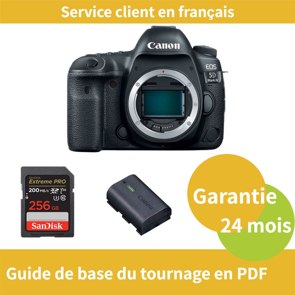 Canon EOS 5D Mark IV Camera + Official Canon LP-E6NH Battery + SanDisk 256GB Extreme PRO SDXC Card (UHS-II, up to 200MB/s)