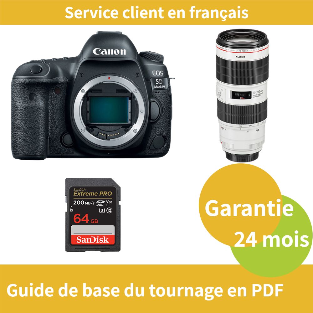 Appareil photo Canon EOS 5D Mark IV + Objectif Canon EF 70-200mm f/2,8 L IS III USM + Carte SDXC SanDisk 64 Go Extreme PRO UHS-I