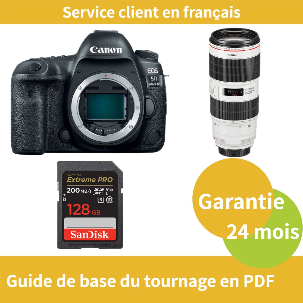 Appareil photo Canon EOS 5D Mark IV + Objectif Canon EF 70-200mm f/2.8 L IS III USM + Carte SDXC SanDisk 128 Go Extreme PRO UHS-I