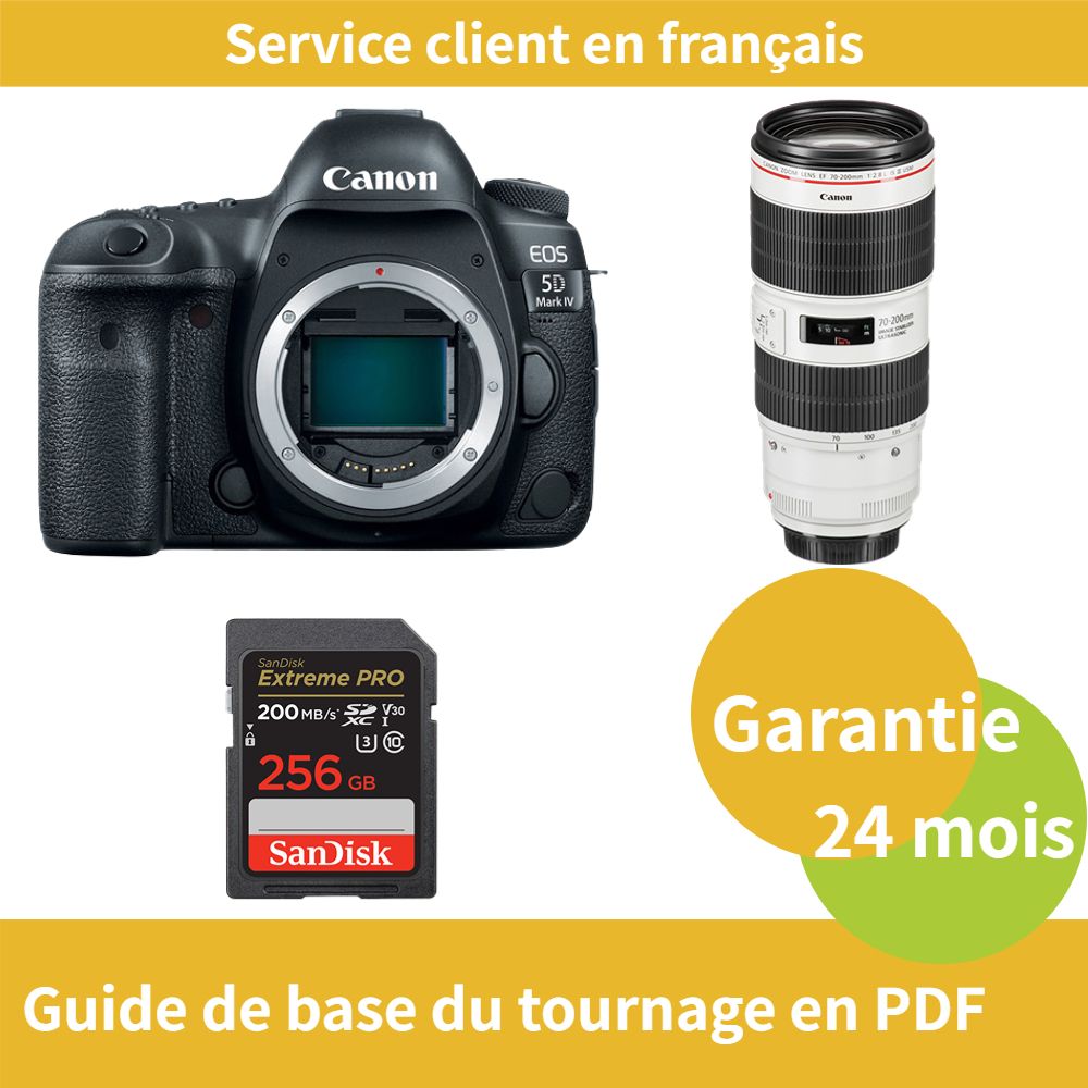 Appareil photo Canon EOS 5D Mark IV + Objectif Canon EF 70-200mm f/2.8 L IS III USM + Carte SDXC SanDisk Extreme PRO 256 Go UHS-I