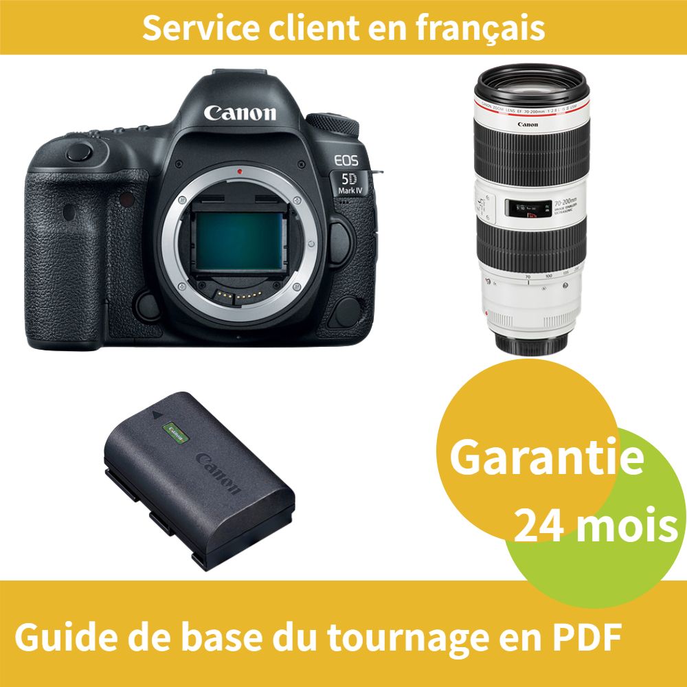 Appareil photo Canon EOS 5D Mark IV + Objectif Canon EF 70-200mm f/2,8 L IS III USM + Batterie officielle Canon LP-E6NH