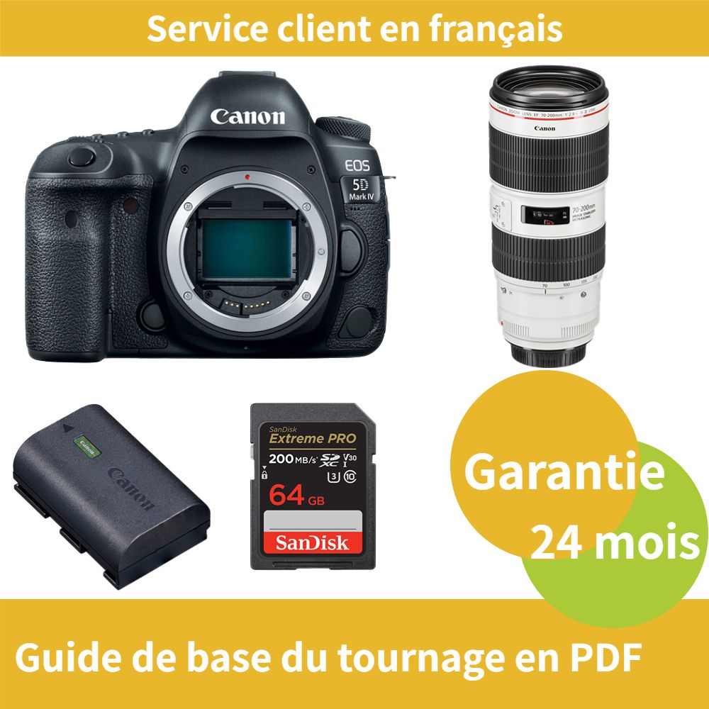 Canon EOS 5D Mark IV Camera + Canon EF 70-200mm f/2.8 L IS III USM Lens + Official Canon LP-E6NH Battery + SanDisk 64GB Extreme PRO SDXC UHS-I Card