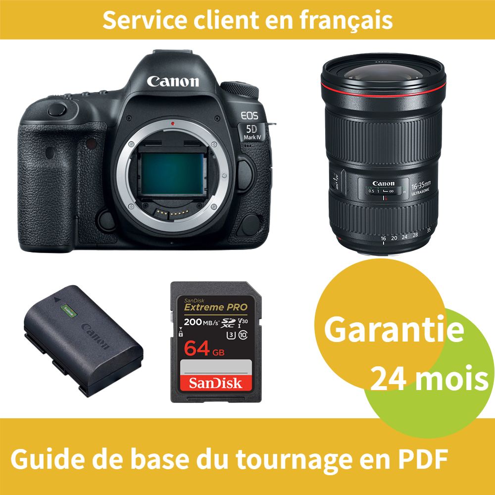 Canon EOS 5D Mark IV Camera + Canon EF 16-35mm f/2.8L III USM Lens + Official Canon LP-E6NH Battery + SanDisk 64GB Extreme PRO SDXC UHS-I U3 V30 4K Card