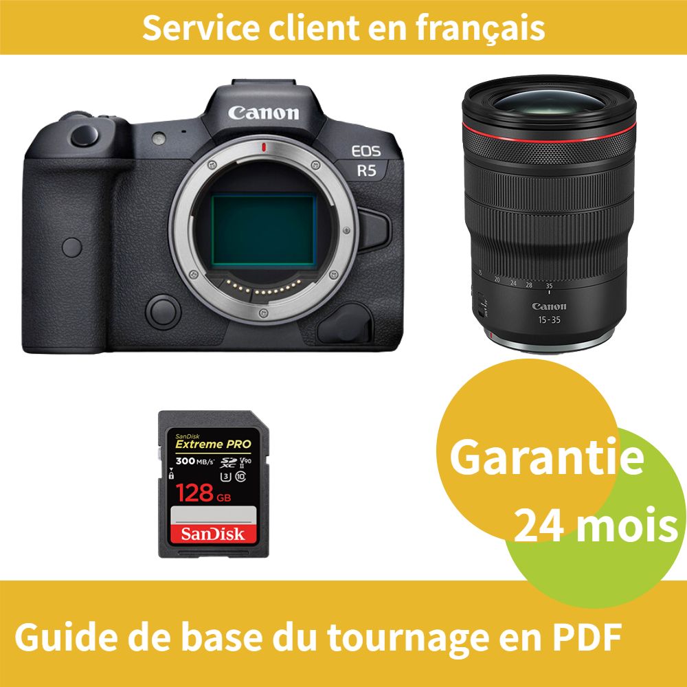 Canon EOS R5 Camera + Canon RF 15-35mm f/2.8 L IS USM Lens + SanDisk 128GB Extreme PRO SDXC UHS-II Card