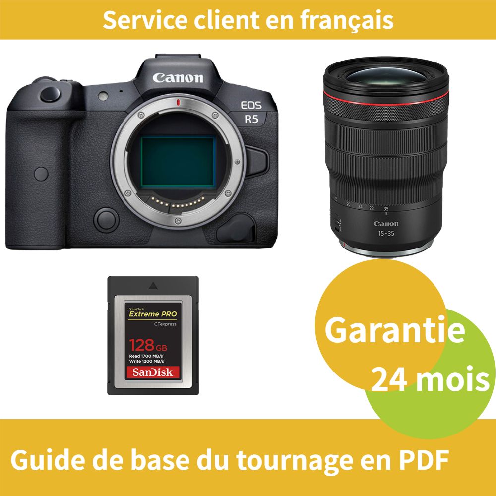 Canon EOS R5 Camera + Canon RF 15-35mm f/2.8 L IS USM Lens + SanDisk 128GB Extreme SD Card (PRO CFexpress Type B)