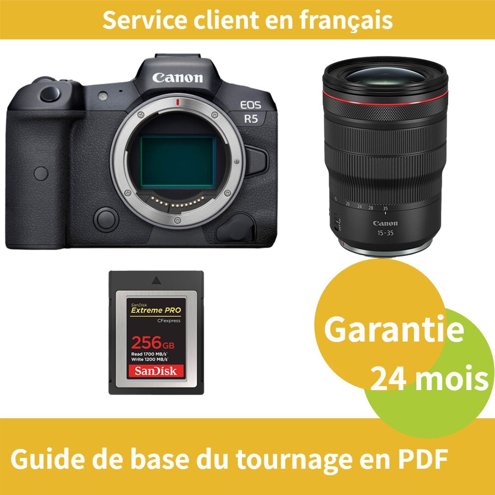 Canon EOS R5 Camera + Canon RF 15-35mm f/2.8 L IS USM Lens + SanDisk 256GB Extreme SD Card (PRO CFexpress Type B)