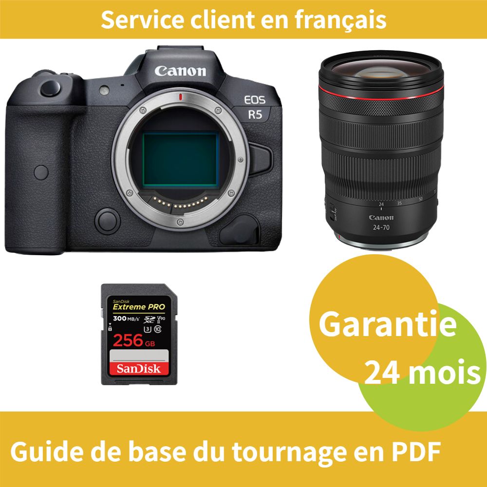 Canon EOS R5 Camera + Canon RF 24-70mm f/2.8 L IS USM Lens + SanDisk 256GB Extreme PRO SDXC UHS-II Card