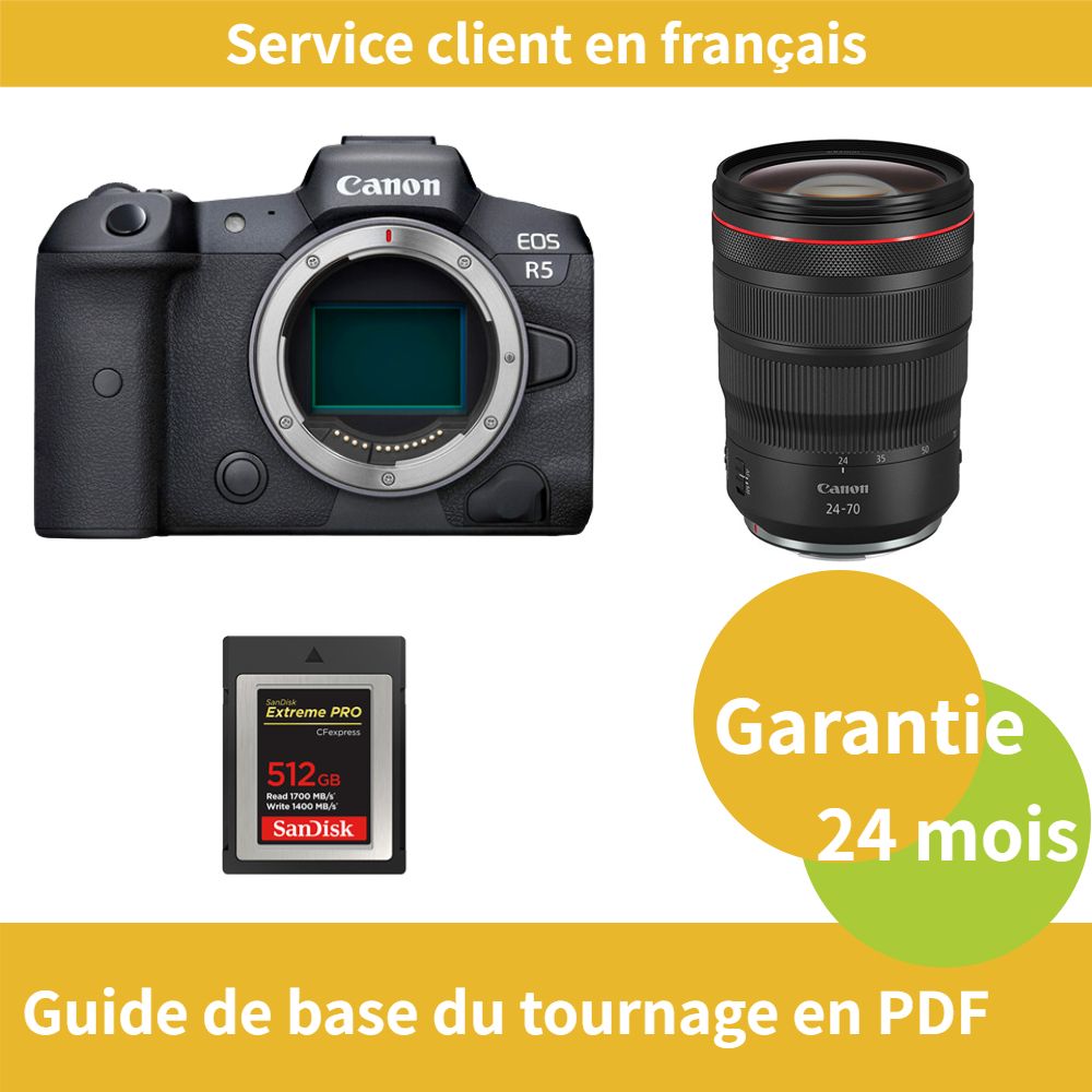 Canon EOS R5 Camera + Canon RF24-70mm f/2.8 L IS USM Lens + SanDisk 512GB Extreme SD Card (PRO CFexpress Type B)