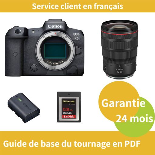 Canon EOS R5 Camera + Canon RF 24-70mm f/2.8 L IS USM Lens + Official Canon LP-E6NH Battery + SanDisk 128GB Extreme SD Card PRO CFexpress Type B