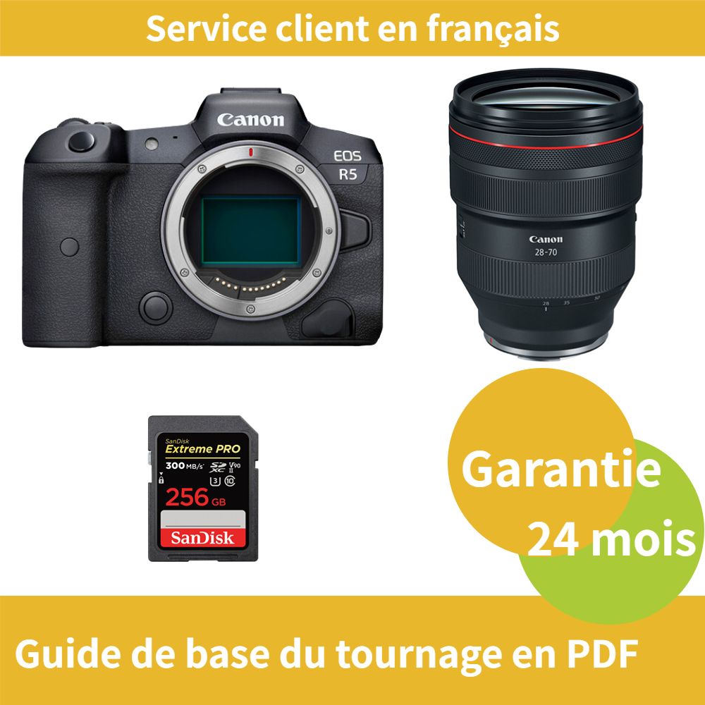 Canon EOS R5 Camera + Canon RF 28-70mm f/2L USM Lens + SanDisk 256GB Extreme PRO SDXC UHS-II Card