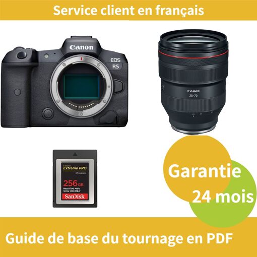 Canon EOS R5 Camera + Canon RF 28-70mm f/2L USM Lens + SanDisk 256GB Extreme SD Card (Type B)