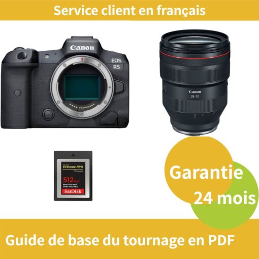 Canon EOS R5 Camera + Canon RF 28-70mm f/2L USM Lens + SanDisk 512GB Extreme SD Card (Type B)