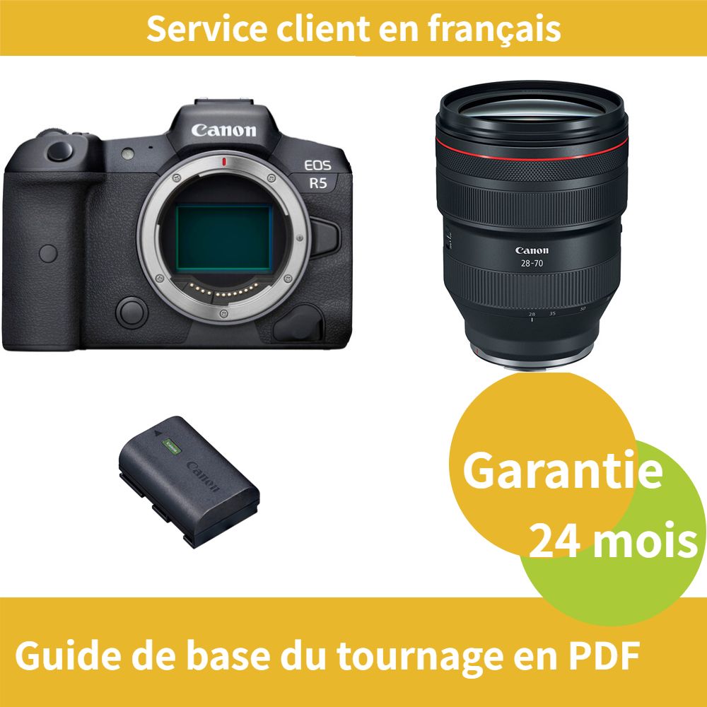 Canon EOS R5 Camera + Canon RF 28-70mm f/2L USM Lens + Canon LP-E6NH Battery