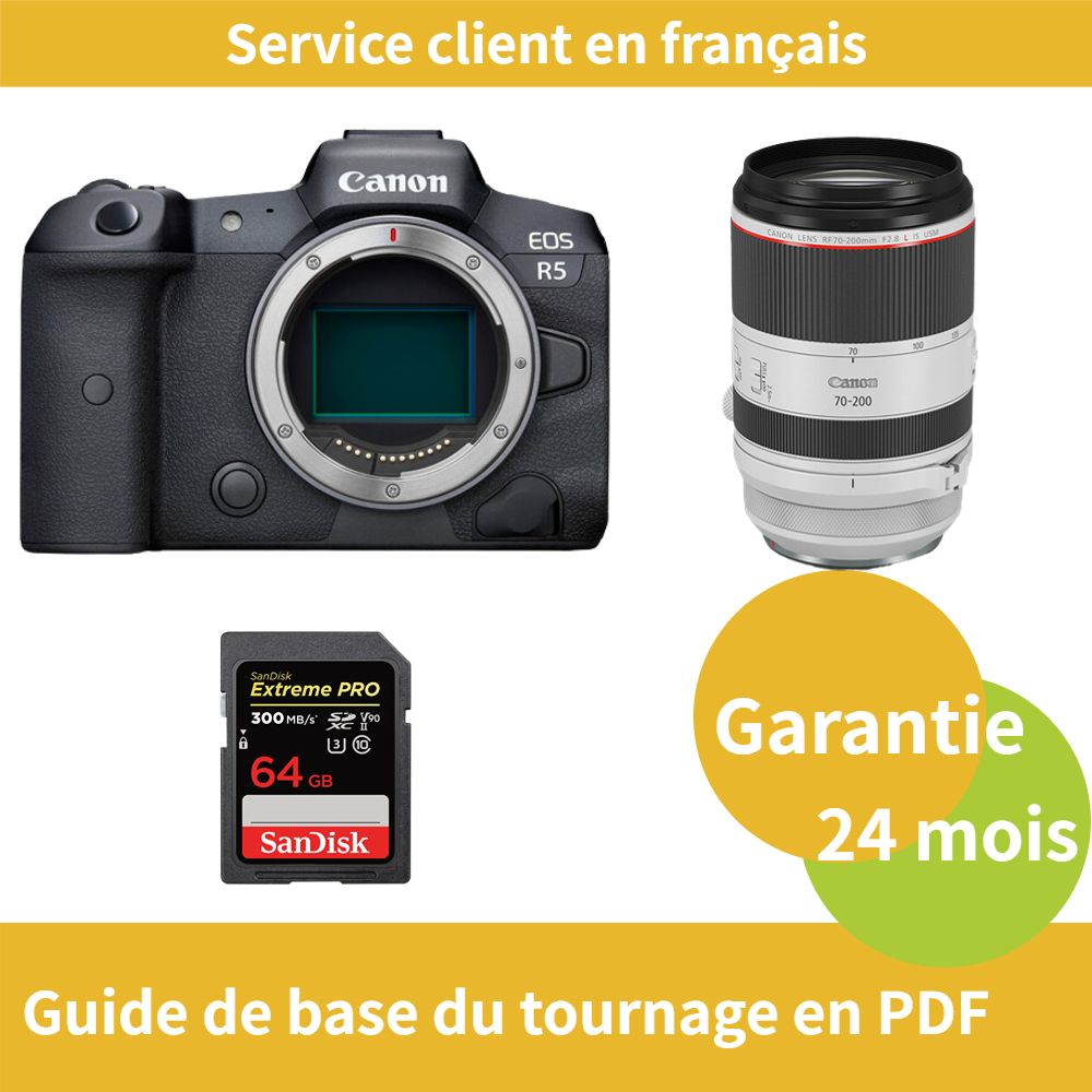 Canon EOS R5 Camera + Canon RF 70-200mm f/2.8 L IS USM Lens + SanDisk 64GB Extreme PRO SDXC UHS-II Card