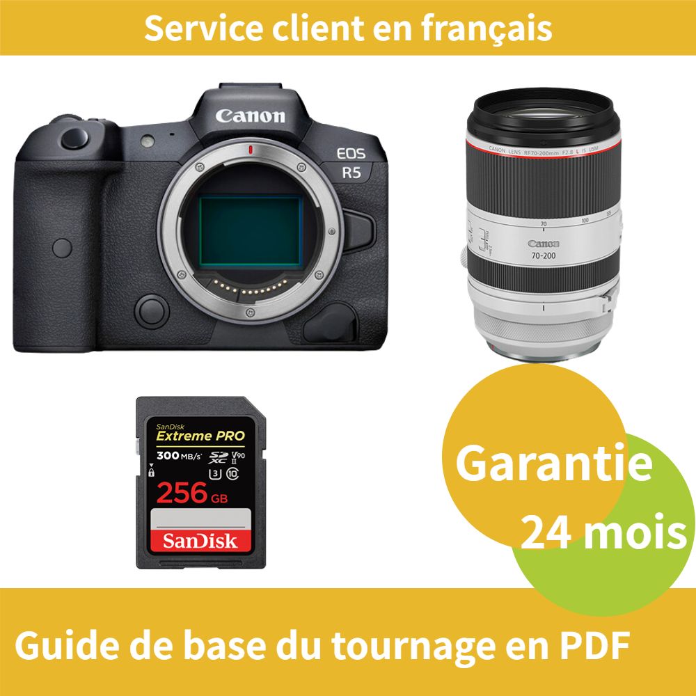 Canon EOS R5 Camera + Canon RF 70-200mm f/2.8 L IS USM Lens + SanDisk 256GB Extreme PRO SDXC UHS-II Card