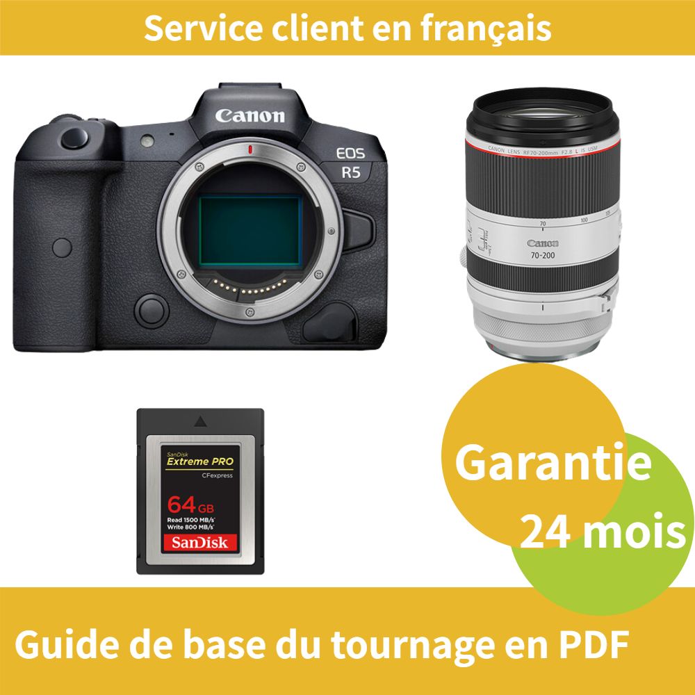 Canon EOS R5 Camera + Canon RF 70-200mm f/2.8 L IS USM Lens + SanDisk 64GB Extreme SD Card (Type B)