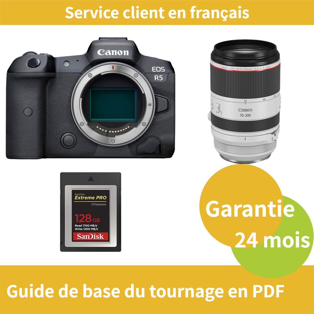 Canon EOS R5 Camera + Canon RF 70-200mm f/2.8 L IS USM Lens + SanDisk 128GB Extreme SD Card (PRO CFexpress Type B)