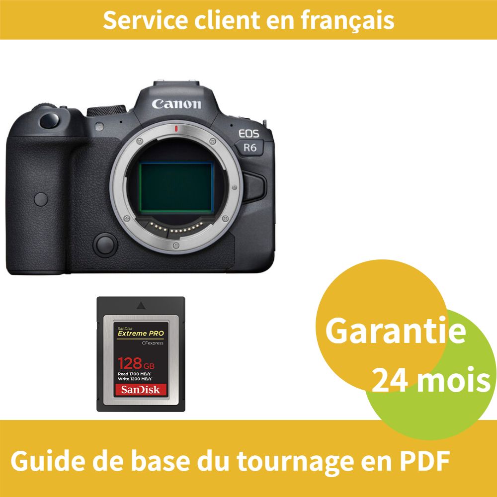 Appareil photo Canon EOS R6 avec carte SD SanDisk 128 Go Extrême (Type PRO CFexpress B)