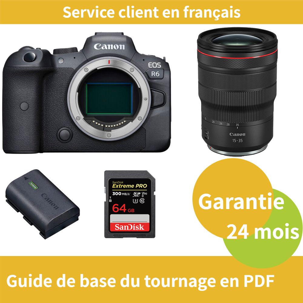 Canon EOS R6 Camera Kit with RF 15-35mm F/2.8 L IS USM Lens, LP-E6NH Battery and SanDisk 64GB Extreme PRO SDXC UHS-II Card