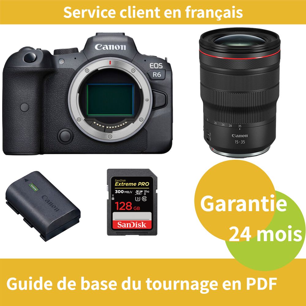 Canon EOS R6 Camera Kit with RF 15-35mm f/2.8L IS USM Lens, LP-E6NH Battery, and SanDisk 128GB Extreme PRO SDXC UHS-II Card