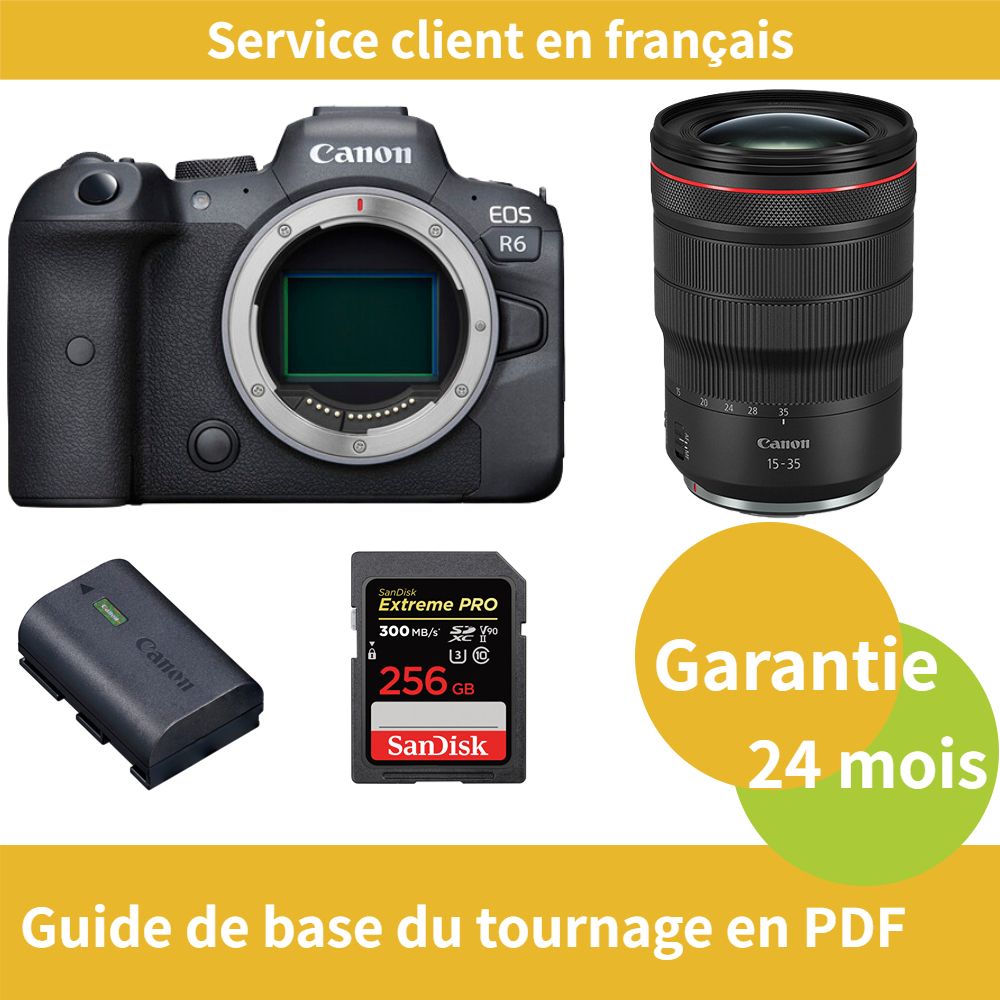 Canon EOS R6 Camera Kit with RF 15-35mm f/2.8L IS USM Lens, LP-E6NH Battery, and SanDisk 256GB Extreme PRO SDXC UHS-II Card