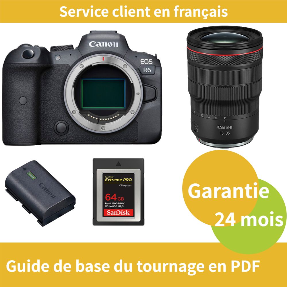 Canon EOS R6 Camera Kit with RF 15-35mm F/2.8 L IS USM Lens, LP-E6NH Battery, and SanDisk 64GB Extreme SD Card (Type B)