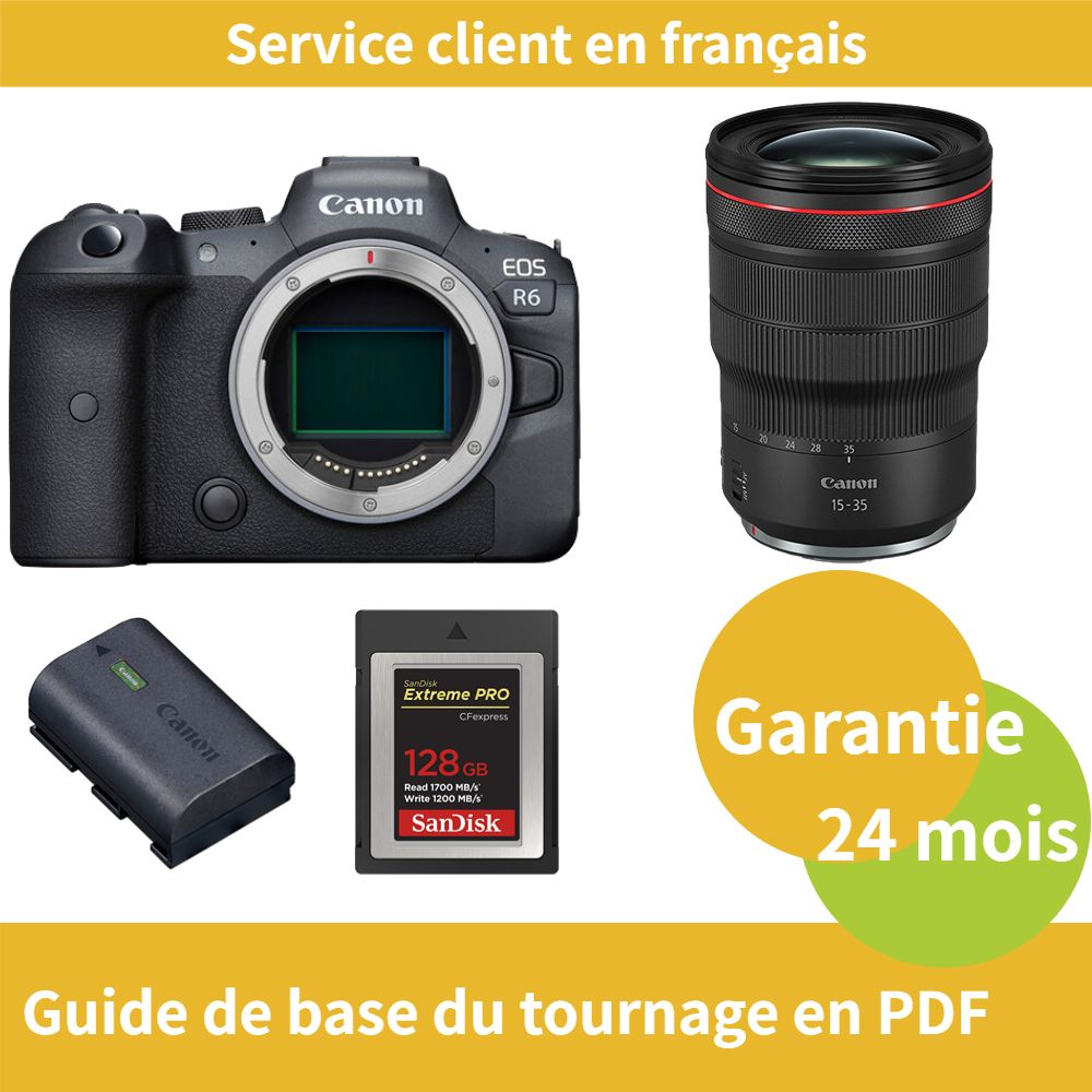 Canon EOS R6 Camera Kit with RF 15-35mm f/2.8L IS USM Lens, LP-E6NH Battery, and SanDisk 128GB Extreme SD Card (Type B)
