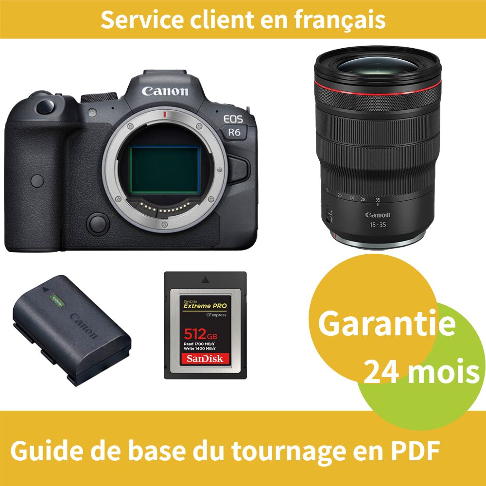 Canon EOS R6 Camera Kit with RF 15-35mm F/2.8 L IS USM Lens + LP-E6NH Battery + 512GB SanDisk Extreme SD Card (Type B)