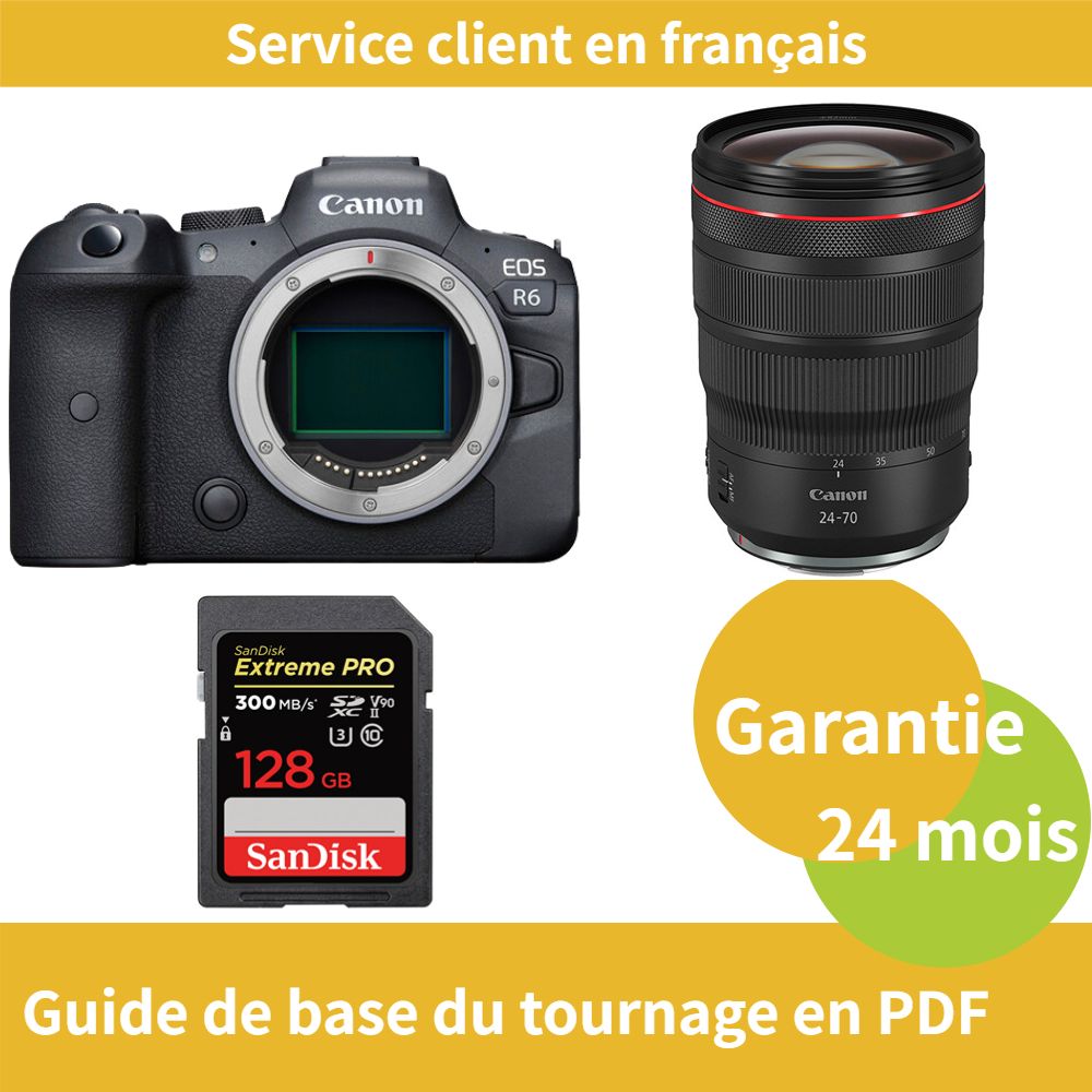 Kit Canon EOS R6 avec objectif RF24-70mm f/2.8 L IS USM et carte SDXC UHS-II SanDisk 128 Go Extrême PRO