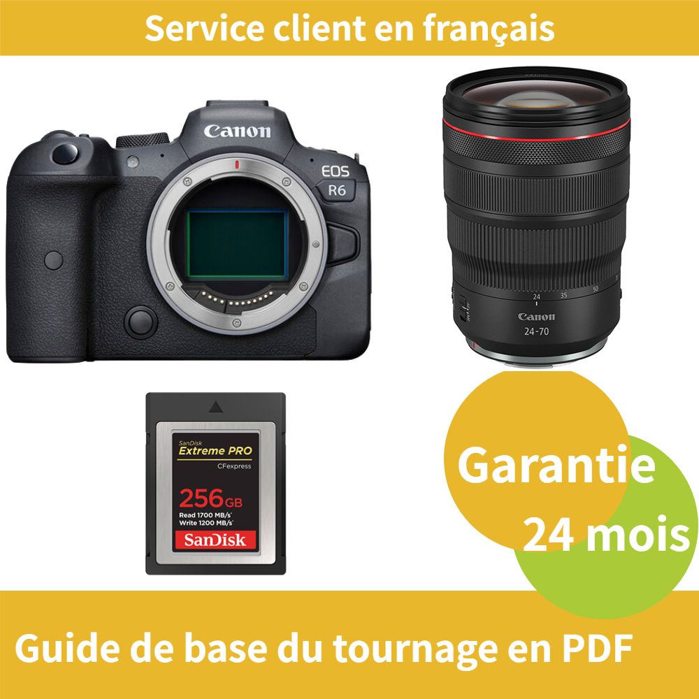 Appareil photo Canon EOS R6 avec objectif RF24-70mm f/2.8L IS USM + carte SD Sandisk 256 Go Extrême (Type B CFexpress PRO)
