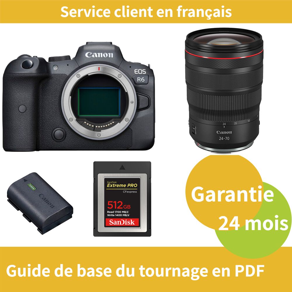 Canon EOS R6 Camera Kit with RF24-70mm F/2.8 L IS USM Lens + LP-E6NH Battery + 512GB SanDisk Extreme SD Card (Type B)