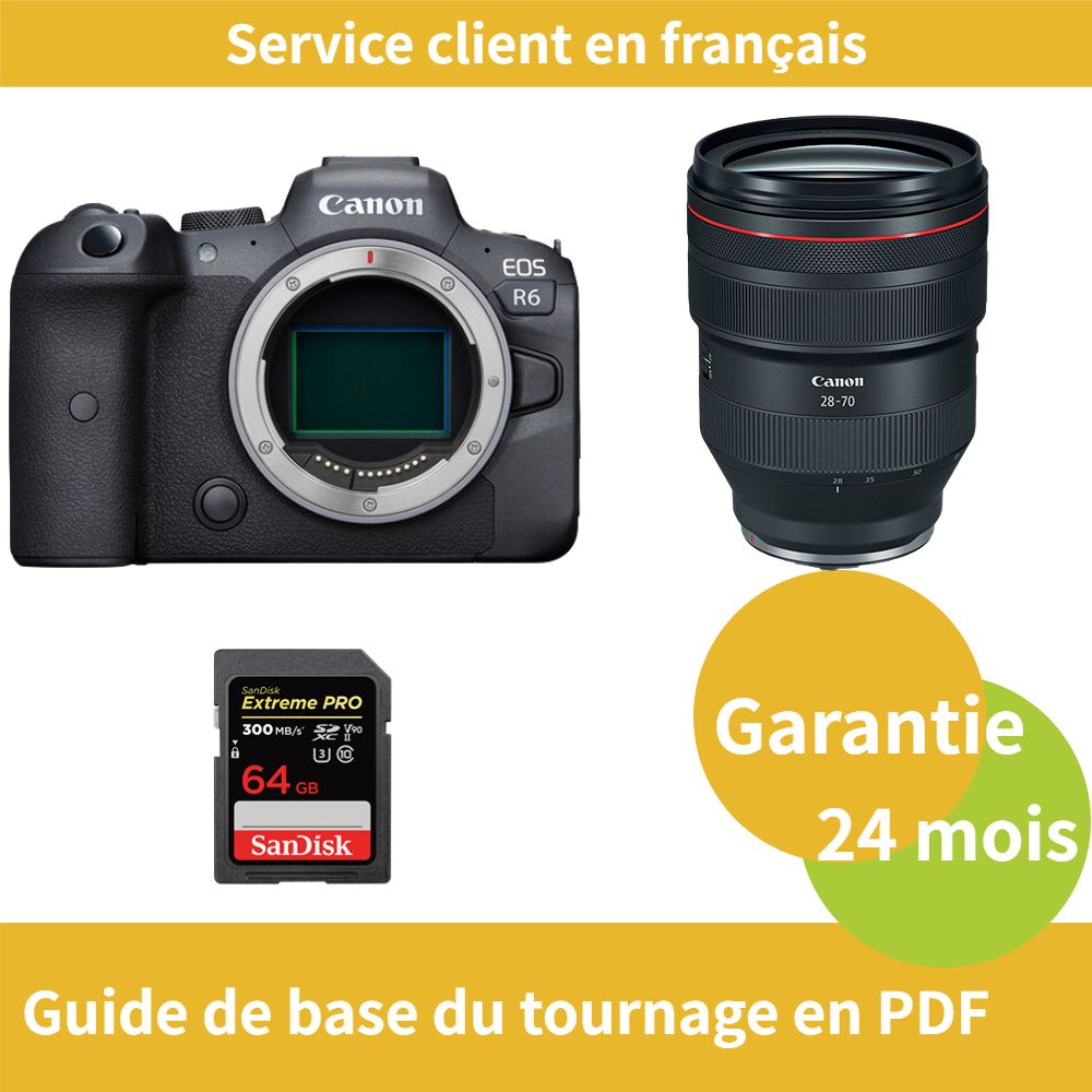 Kit Canon EOS R6 avec objectif RF 28-70mm f/2 L USM et carte SDXC UHS-II SanDisk 64 Go Extrême PRO