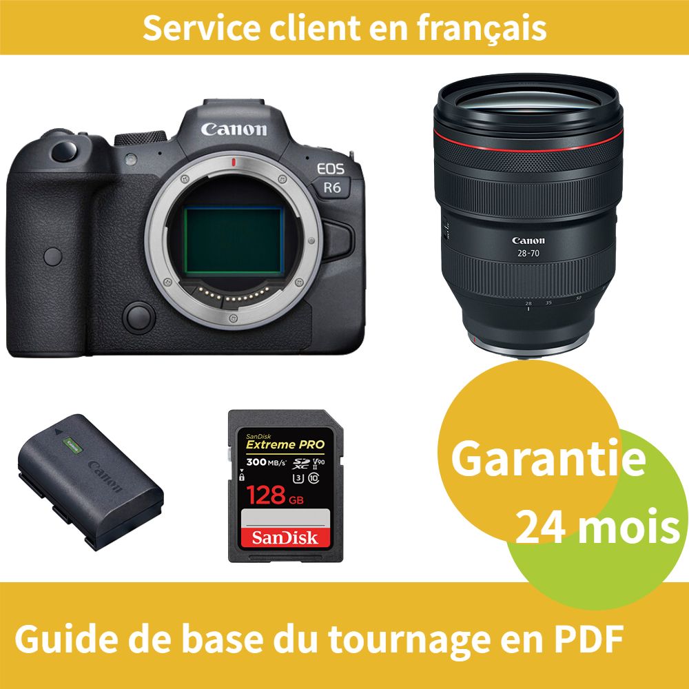 Canon EOS R6 Camera Kit with RF 28-70mm f/2 L USM Lens, LP-E6NH Battery, and SanDisk 128GB Extreme PRO SDXC Card