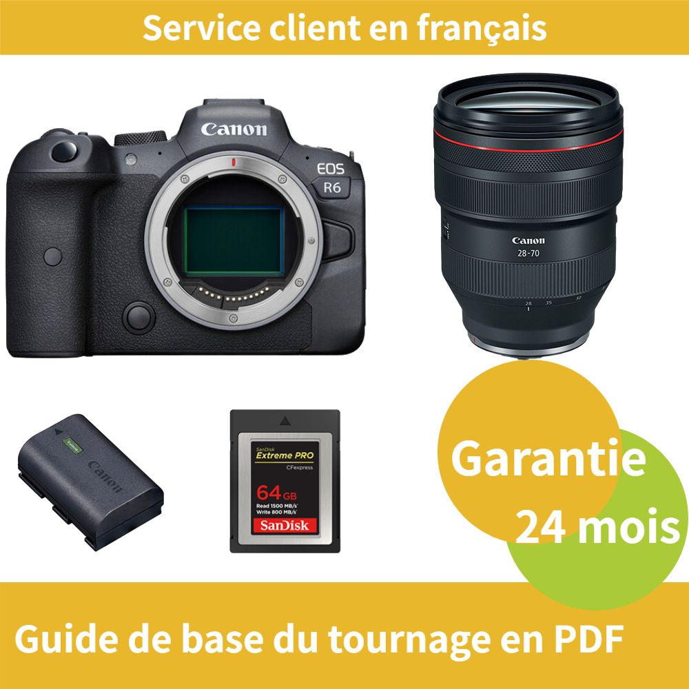 Canon EOS R6 Camera Kit with RF 28-70mm f/2L USM Lens + LP-E6NH Battery + SanDisk 64GB Extreme SD Card (Type B)