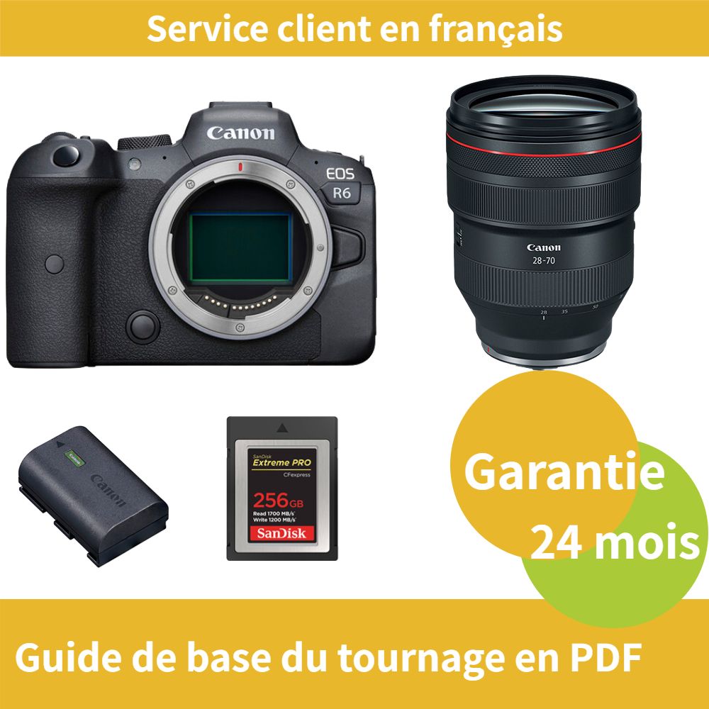 Canon EOS R6 Camera Kit with RF 28-70mm f/2L USM Lens, LP-E6NH Battery and SanDisk 256GB Extreme SD Card (Type B)