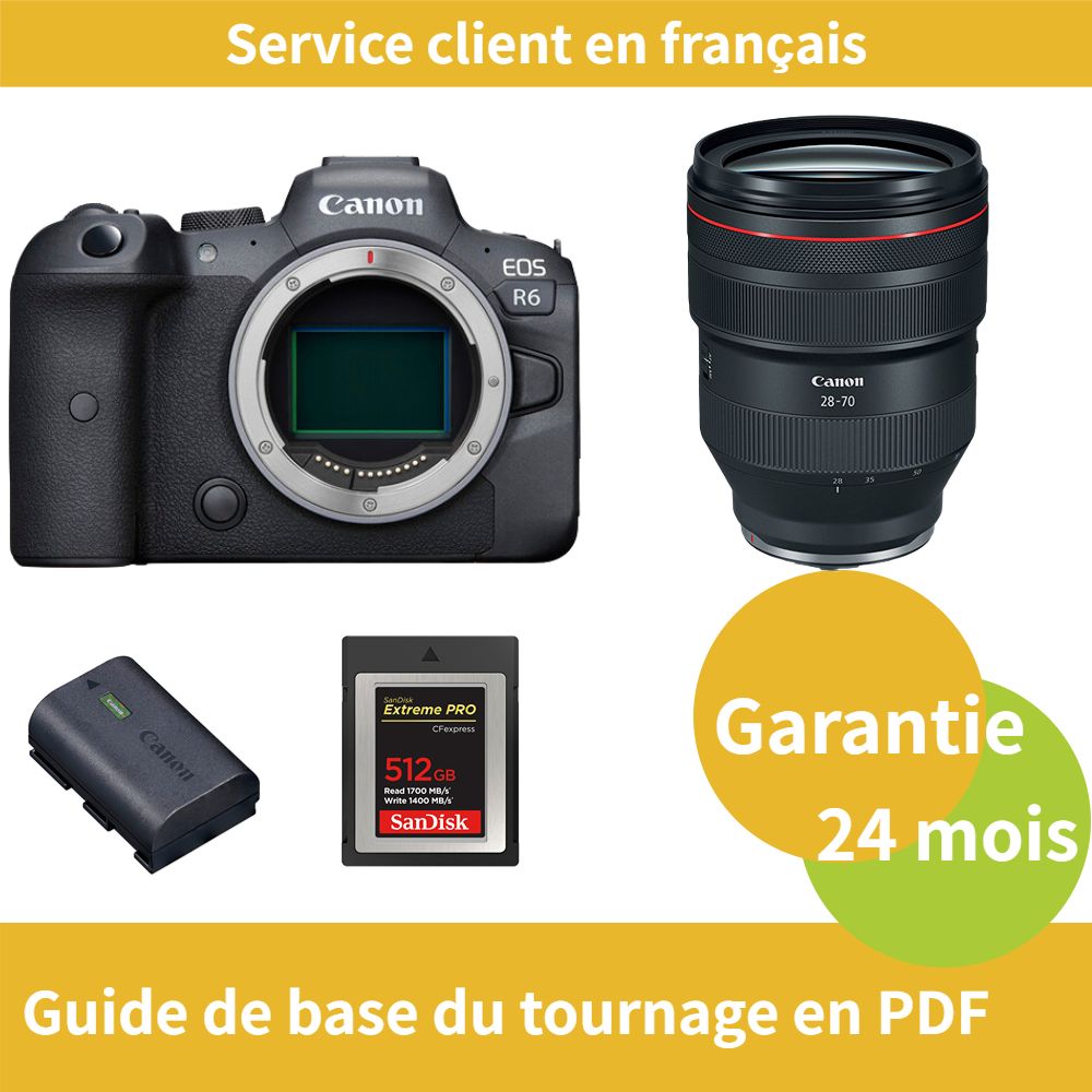 Canon EOS R6 Camera Kit with RF 28-70mm f/2 L USM Lens + LP-E6NH Battery + 512GB SanDisk Extreme SD Card (Type B)