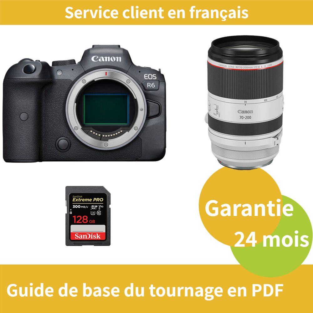 Kit Canon EOS R6 avec objectif RF 70-200mm f/2,8 L IS USM et carte SDXC Ultra Pro SanDisk 128 Go