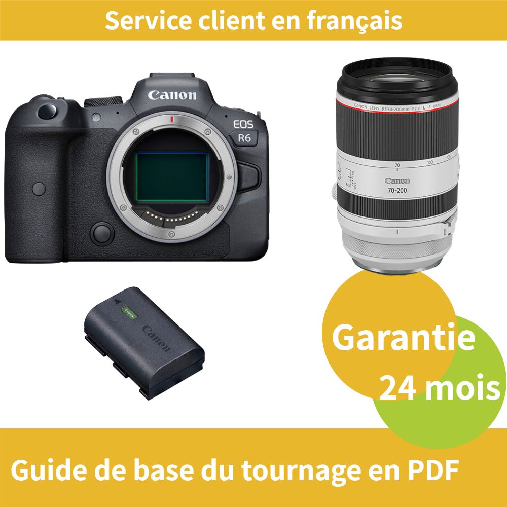 Kit Canon EOS R6 avec objectif RF 70-200mm f/2,8 L IS USM et batterie LP-E6NH officielle