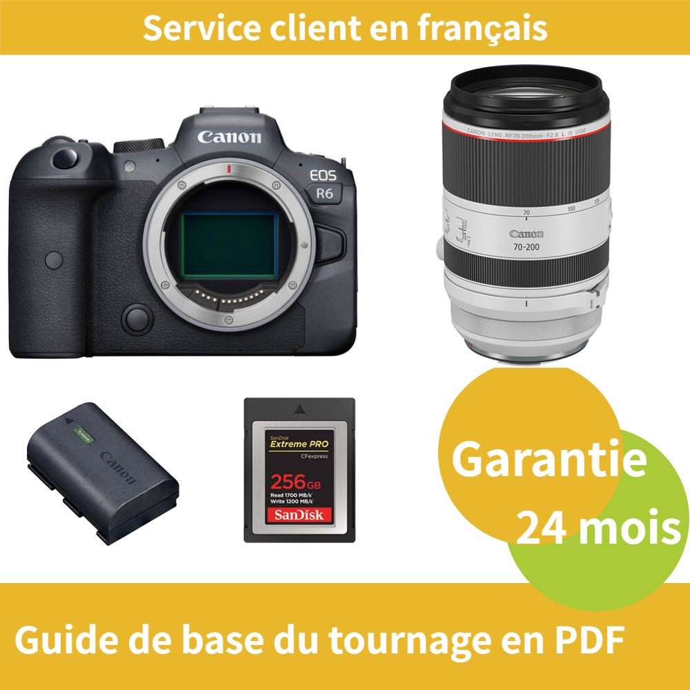Canon EOS R6 Camera Kit with RF 70-200mm f/2.8L IS USM Lens, LP-E6NH Battery, and SanDisk 256GB Extreme SD Card (Type B)