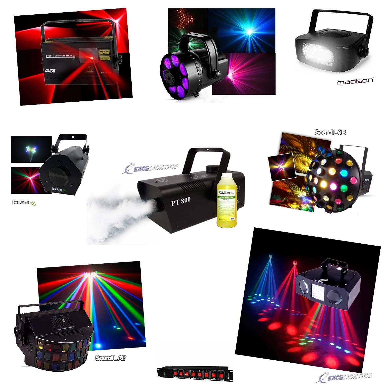 Kit de iluminación Excelighting de 8 piezas con máquina de humo y líquido